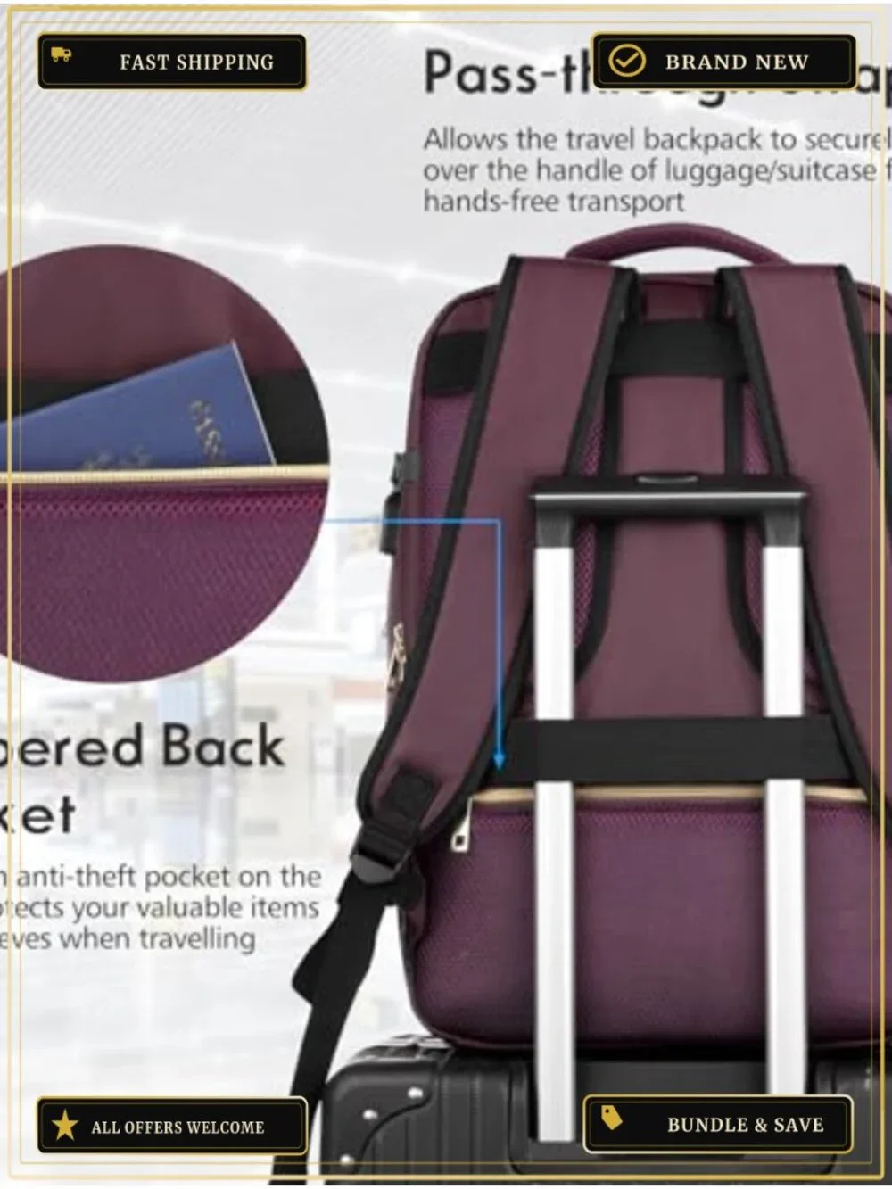 Large Travel Backpack Women Flight Approved Carry On Water Resistant Anti-Theft